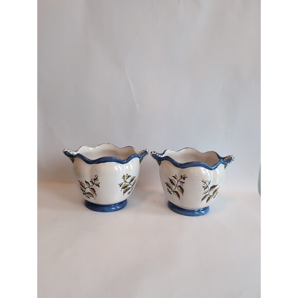 Vintage Faience Vases Planters Bowls Floral Decor Ceramic 19th C France - Picture 6 of 14